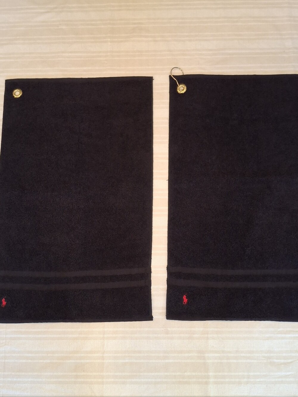 2x Polo Ralph Lauren Black Embroidered Logo Golf Towels Grommet 1 NWT 1 Preowned